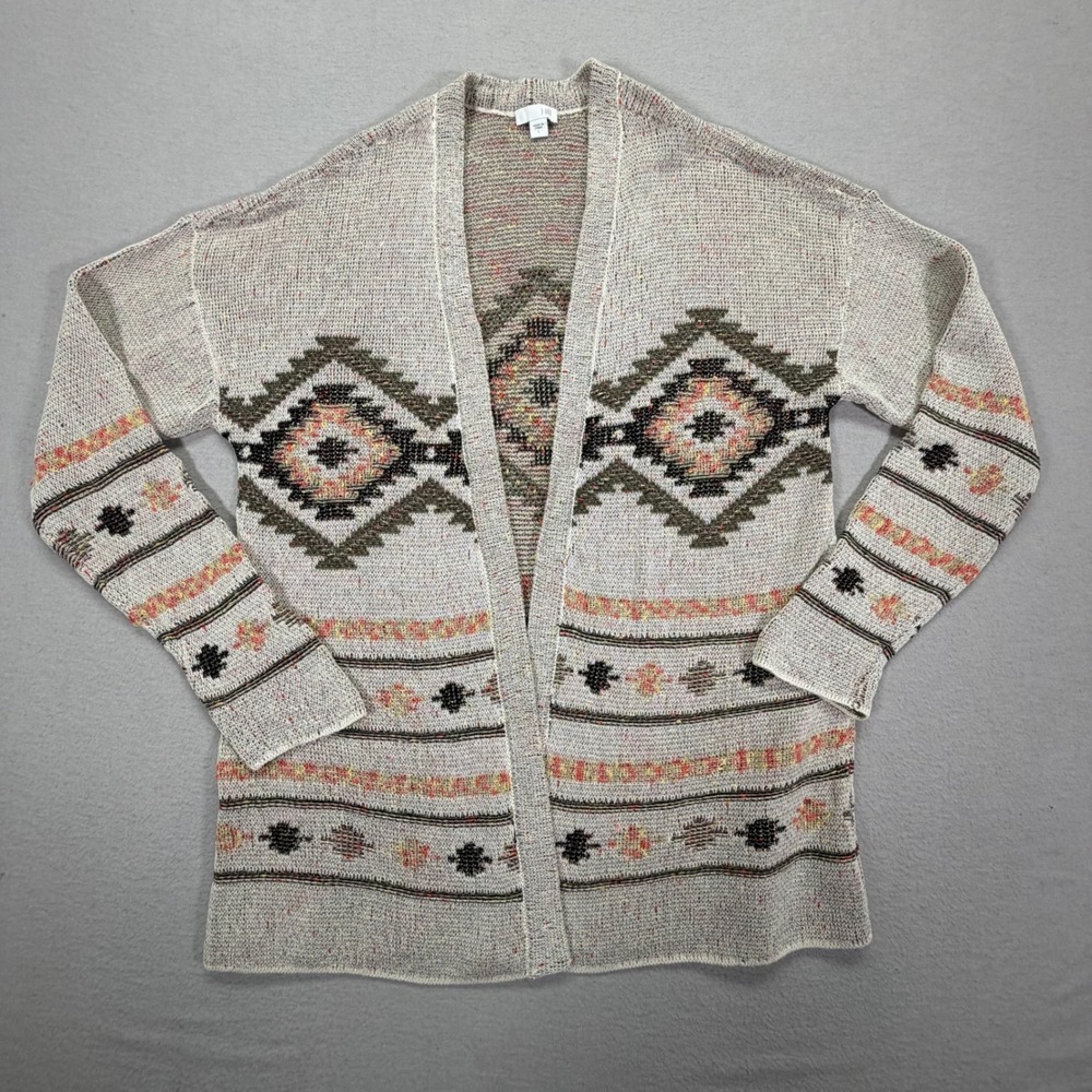 J. Jill Cardigan Women L‎ Gray Southwestern Geometric Open Front Knit Sweater